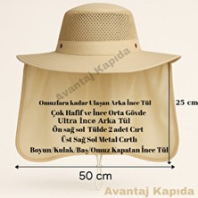 Avantaj Kapıda ®uv Korumalı Unisex Şapka–fileli Serin Tutan,rüzgar Geçirmez Ince Tüllü Ense Koruyucu 50CM-KUM Beji