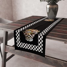 Alkan Homes Ekose Desenli Leke Tutmaz Kumaş Kenarları Dikişli Dekoratif Masa Örtüsü Runner 45×100 cm