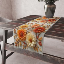 Alkan Homes Çiçek Desenli 3 Boyutlu Leke Tutmaz Kumaş Kenarları Dikişli Dekoratif Masa Örtüsü Runner 45×100 cm
