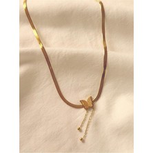 Melanj Craft Kelebek Çelik Kolye - Gold