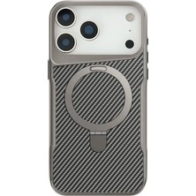 Teleplus iPhone 17 Pro Max Kılıf Ring Holder Manyetik Şarj Özellkli Karbon Tpu Kapak