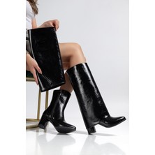 Erbilden Wila Siyah Parlak Topuklu Tak Çıkar Çizme