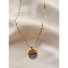 Melanj Craft Mineli Mavi Çelik Kolye - Gold