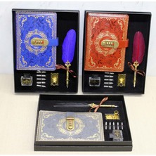 Hediye Sandalı Şifreli Deri Defter ve Divit Hokka Seti Yüksek Kalite