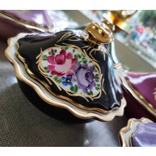 Manushum El Boyama Porselen Gülbahar Şekerlik-Siyah