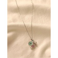 Melanj Craft Çiçekli Kedili Sembollü Çelik Kolye - Silver