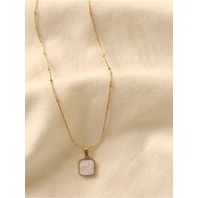 Melanj Craft Mineli Kare Çelik Kolye - Gold