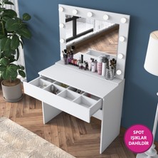 Rani BJ120 Hollywood Işıklı Aynalı Kulis Makyaj Masası Takı Düzenleyici Beyaz