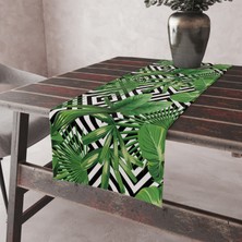Alkan Homes Zigzag ve Flamingo Desenli Leke Tutmaz Kumaş Kenarları Dikişli Dekoratif Masa Örtüsü Runner 45×100 cm