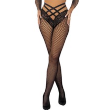 MHT File ve Dantel Detaylı, Çapraz Bant Tasarımlı Diz Üstü Aksesuar Çorap