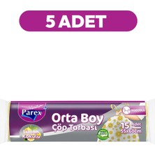 Parex Premium Büzgülü Çöp Torbası Limon Kokulu 15'li Orta Boy 55 x 60 cm Beşli Paket