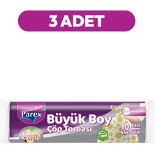 Parex Premium 10'lu Büzgülü Çöp Torbası Limon Kokulu Büyük Boy 65 x 70 cm Üçlü Paket