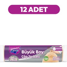 Parex Büzgülü 10'lu Çöp Torbası Vanilya Kokulu Büyük Boy 65 x 70 cm Onikili Paket