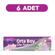 Parex Büzgülü Çöp Torbası Kiraz Çiçeği Kokulu 15'li Orta Boy 55 x 60 cm Altılı Paket