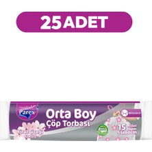 Parex Büzgülü Çöp Torbası Kiraz Çiçeği Kokulu 15'li Orta Boy 55 x 60 cm 25 Paket