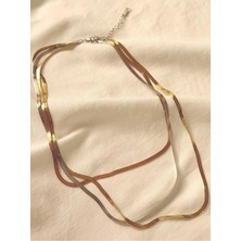 Melanj Craft Silver Rose Gold Üçlü Italyan Zincir Çelik Kolye