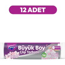 Parex Büzgülü 10'lu Çöp Torbası Kiraz Çiçeği Kokulu Büyük Boy 65 x 70 cm Onikili Paket