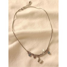 Melanj Craft Kelebek ve Nazar Boncuk Sembollü Çelik Kolye - Silver