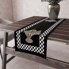 Alkan Homes Siyah Zemin Ekose Desenli Leke Tutmaz Kumaş Kenarları Dikişli Dekoratif Masa Örtüsü Runner 45×100 cm