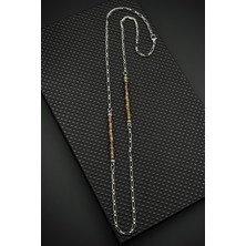 Frnch 316L Çelik Italyan Model Kaplan Gözü Doğal Taşlı Kahverengi Erkek Kolye FRJ30859-959-K