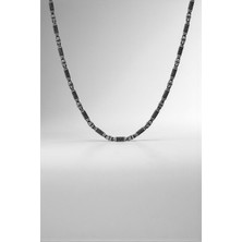 Frnch 925 Ayar Gümüş Italyan Model Siyah Zirkon Taşlı Gümüş Renk Erkek Kolye FRJ30877-977-S