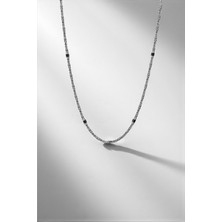 Frnch 925 Ayar Gümüş Italyan Model Siyah Zirkon Taşlı Gümüş Renk Erkek Kolye FRJ30800-900-B2