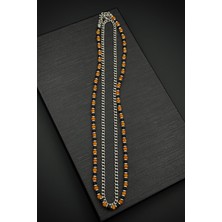 Frnch 316L Çelik Onyx ve Sedef Doğal Taşlı Turuncu Renk Erkek Kolye FRJ30901-1001-K