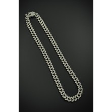 Frnch Bronz Madenli Beyaz Zirkon Taşlı Gümüş Renk Tennis Erkek Kolye FRJ30910-1010-A