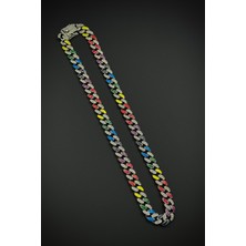 Frnch Bronz Madenli Çok Renkli Zirkon Taşlı Gümüş Renk Tennis Erkek Kolye FRJ30913-1013-CK