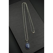 Frnch 925 Ayar Gümüş ve Lapis Lazuli Doğal Taşlı Lacivert Renk Erkek Kolye FRJ30918-1018-L3