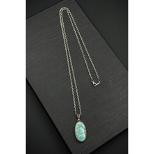 Frnch 925 Ayar Gümüş ve Aqua Marine Doğal Taşlı Mavi Renk Erkek Kolye FRJ30918-1018-M