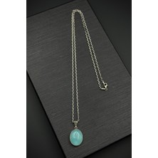 Frnch 925 Ayar Gümüş ve Aqua Marine Doğal Taşlı Mavi Renk Erkek Kolye FRJ30918-1018-M2