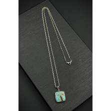 Frnch 925 Ayar Gümüş ve Afrika Turkuazı Doğal Taşlı Turkuaz Renk Erkek Kolye FRJ30918-1018-M3