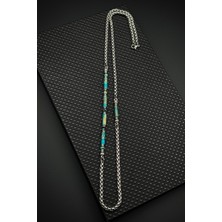 Frnch 316L Çelik Italyan Model Varisit Doğal Taşlı Mavi Renk Erkek Kolye FRJ30858-958-M