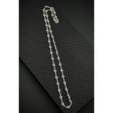 Frnch 925 Ayar Gümüş Italyan Model Lacivert Zirkon Taşlı Gümüş Renk Erkek Kolye FRJ30937-1037-L