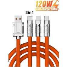 Süper Hızlı 120W Hızlı Şarj Destekli 3in1 Çelik Uçlu Data Kabloları Turuncu Universal Bağlantı