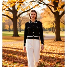 Benerly Kadın Çizgili Polo Yaka Triko Hırka Fonksiyonel Dayanıklı Kaliteli Konforlu Estetik Modern