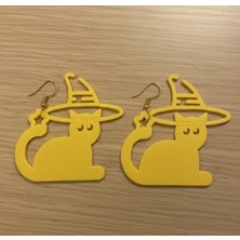 Kanem3D 2 Çift Cadı Şapkalı Kedi Küpe