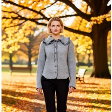 Benerly Kadın Konforlu Geniş Kalıp Mont Görünümlü Triko Hırka Garni Detaylı Yumuşak Dokusuyla Spor