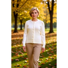 Benerly Kadın Regular Kalıp Yumuşak Dokulu Ajurlu Triko Hırka Uzun Kollu Bisiklet Yaka Düğmeli Tasarım