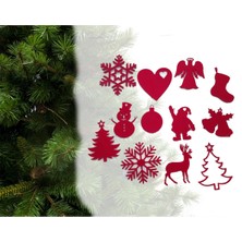 Empressco Kırmızı Keçe Yılbaşı Ağacı Süsü Seti, 12 Parça, Neşeli ve Renkli Dekorasyon