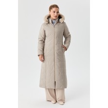 Günay Karaca Ahval Kalın Kışlık Şişme Kapitone Bej Taş Kadın Kaban 6040