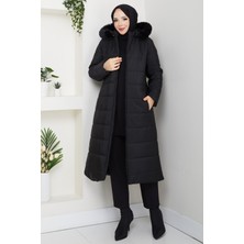 Günay Karaca Ahval Büyük Beden Kalın Kışlık Şişme Kapitone Siyah Kadın Kaban 6045