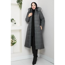 Günay Karaca Ahval Büyük Beden Kalın Kışlık Şişme Kapitone Gri Kadın Kaban 6045