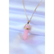 Eco Port 316L Çelik Gold Renk Kristal Pembe Taş Model Kadın Kolye