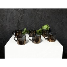 Çnr Home Collection 6' Lı Füme Cam Kupa Kahve Fincanı -Isıya Dayanıklı, Minimal Tasarım, 120 cc
