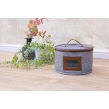 Deri Şeritli Pencereli Yuvarlak Çok Amaçlı Düzenleyici Organizer Kutu Keçe Çanta (Mini)