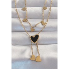 Eco Port 316L Çelik Gold Renk Mineli Çoklu Kalp Kolye