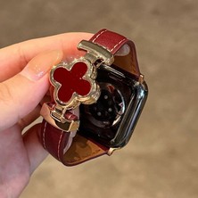 Alstrap Apple Watch 11-10 42MM 9-8-7 41MM 6 -5-4- Se 40MM  38MM Uyumlu Premium Yonca ve Deri Detaylı Kordon