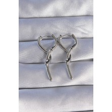 Eco Port Pirinç Gümüş Renk Sarmal Çubuk Tasarımlı Uzun Küpe